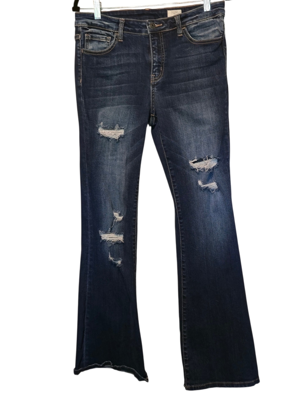 Bridge By GlyWomen's Dark Blue Distressed Flare Jeans Size 29